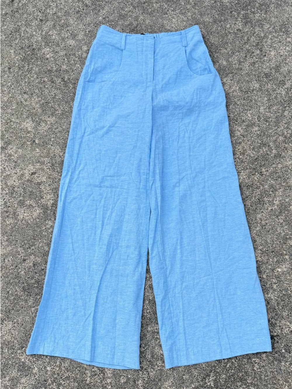 New York & Company Light Blue Linen Blend Wide-Leg Pants Size S